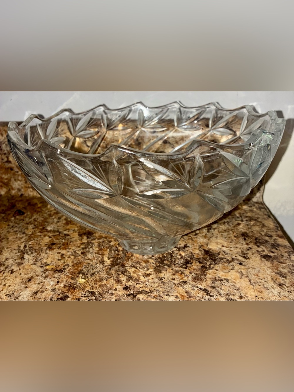 Large Cut Engraved Glass Decorative Bowl